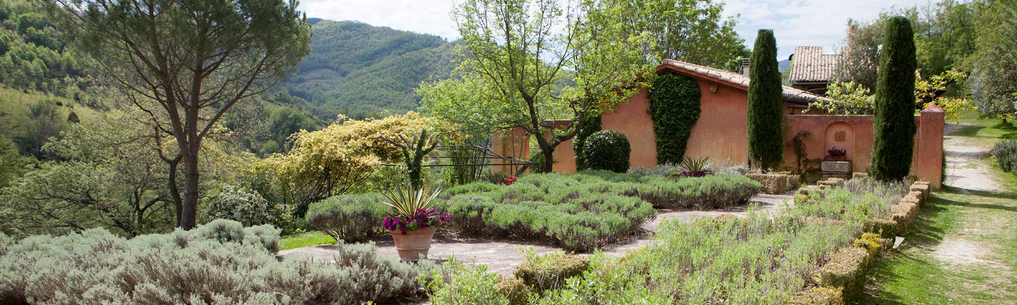 View across the gardens to the valley from Casa Rosa