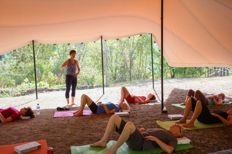 People taking part in a Yoga session